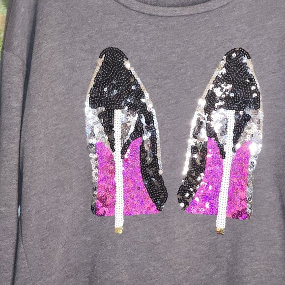 Juicy Couture Women's Grey Sweater With Sequin High Heels Design Size L - Picture 3 of 6
